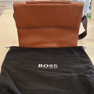 Hugo Boss Tan Leather Briefcase for Men